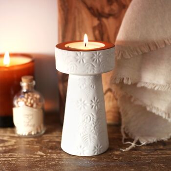 Stamped White And Terracotta Candlestick Holder, 4 of 10