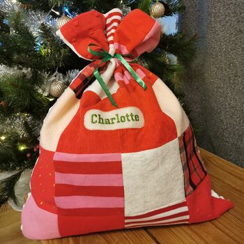 Memory Clothes Christmas Santa Sack, Fully Lined Keepsake Christmas Present Sack Made From Baby Clothes, 6 of 12