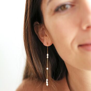 Gold Stainless Steel And Pearl Drop Earrings, 4 of 5