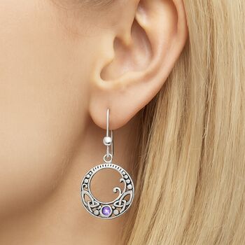 Sterling Silver Celtic Knot Amethyst Earrings, 2 of 7