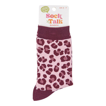 Leopard Print Bamboo Ankle Socks Women's Pink Plum, 3 of 3