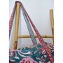 Block Printed Pine Green, Red And Mustard Floral Quilted Duffle Bag, thumbnail 4 of 9