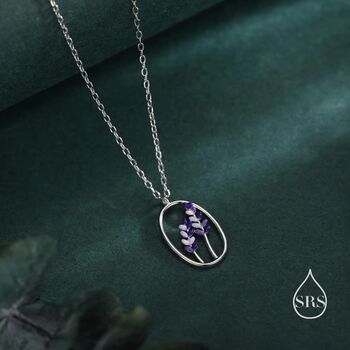 Enamel Lavender Pendant Necklace In Sterling Silver, 7 of 12