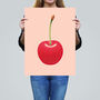 Single Cherry Red Pink Fruit Kitchen Wall Art Print, thumbnail 2 of 6