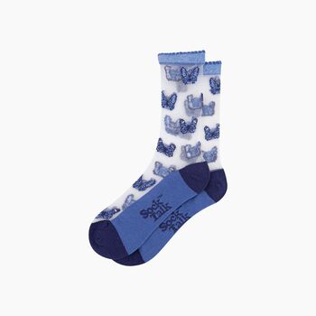 Butterflies Combed Cotton Sheer Pop Socks In Blue, 3 of 4