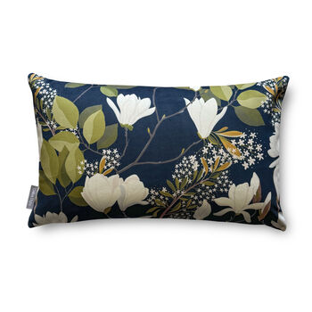 Luxury Super Soft Velvet Cushion Magnolia Navy Floral, 4 of 5