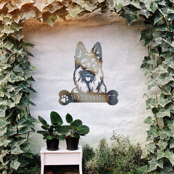 Custom German Shepherd Welcome Metal Wall Art Sign For Home And Garden Decor, 9 of 11