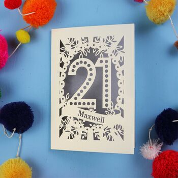 Personalised 21st Birthday Card Papercut Spotty Design, 9 of 9