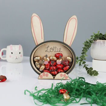 Personalised Wooden Easter Bunny With Gold Foiled Eggs, 5 of 12