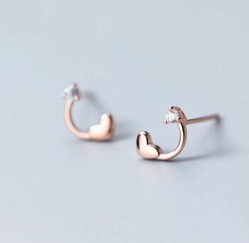 Rose Plated Or Sterling Silver Tiny Heart Drop Earrings, 2 of 6