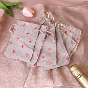 G Decor Set Of Two Or Five Linen Gift Bags Blossom Reusable Favour Pouches, 3 of 5