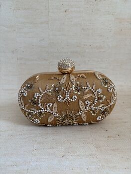 Gold Handcrafted Embroidered Clutch Bag, 5 of 8