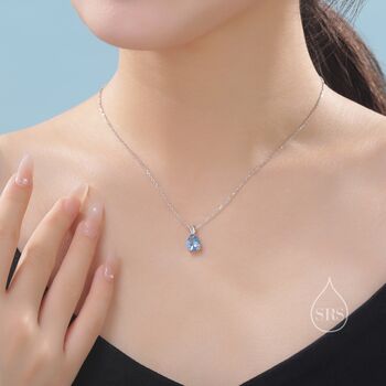 Sterling Silver Aquamarine Blue Cz Pear Cut Pendant Necklace, 2 of 12