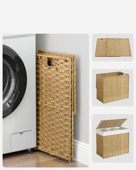 Laundry Basket Rattan Style Washing Hamper With Wheels, 8 of 12