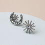 Asymmetrical Crystal Moon And Star Stud Earrings, thumbnail 1 of 7