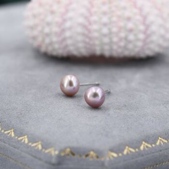 Genuine Purple Pink Pearl Stud Earrings, 2 of 12