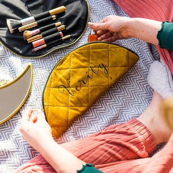 Personalised Quilted Velvet Flat Lay Makeup Bag, 6 of 8