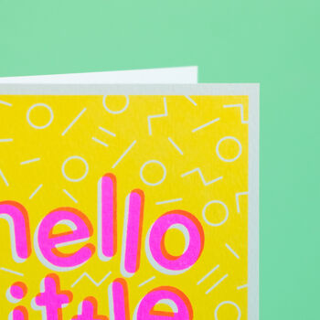 Hello Little One! Handmade Baby Card Neon Pink/Yellow, 7 of 7