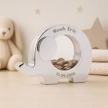 Personalised Round Elephant Money Box, 2 of 4