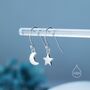Asymmetric Moon And Star Dangle Drop Hook Earrings In Sterling Silver, thumbnail 1 of 12