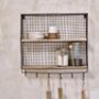 Aged Metal Wire Wall Shelf With Hooks, thumbnail 1 of 1