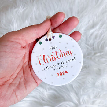 Personalised First Christmas As Nanny And Grandad Gift Ornament, 5 of 7