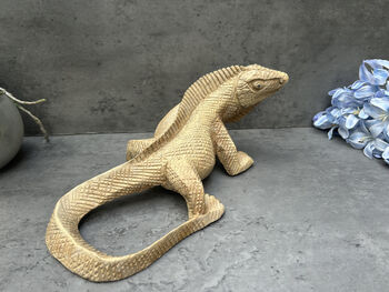 Hand Carved Wood Iguana Figurine 30cm Wood Animal Gift, 6 of 12