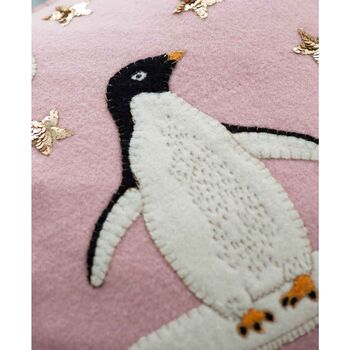 Luxury Wool Christmas Penguin Cushion With Sequin Stars, 4 of 6