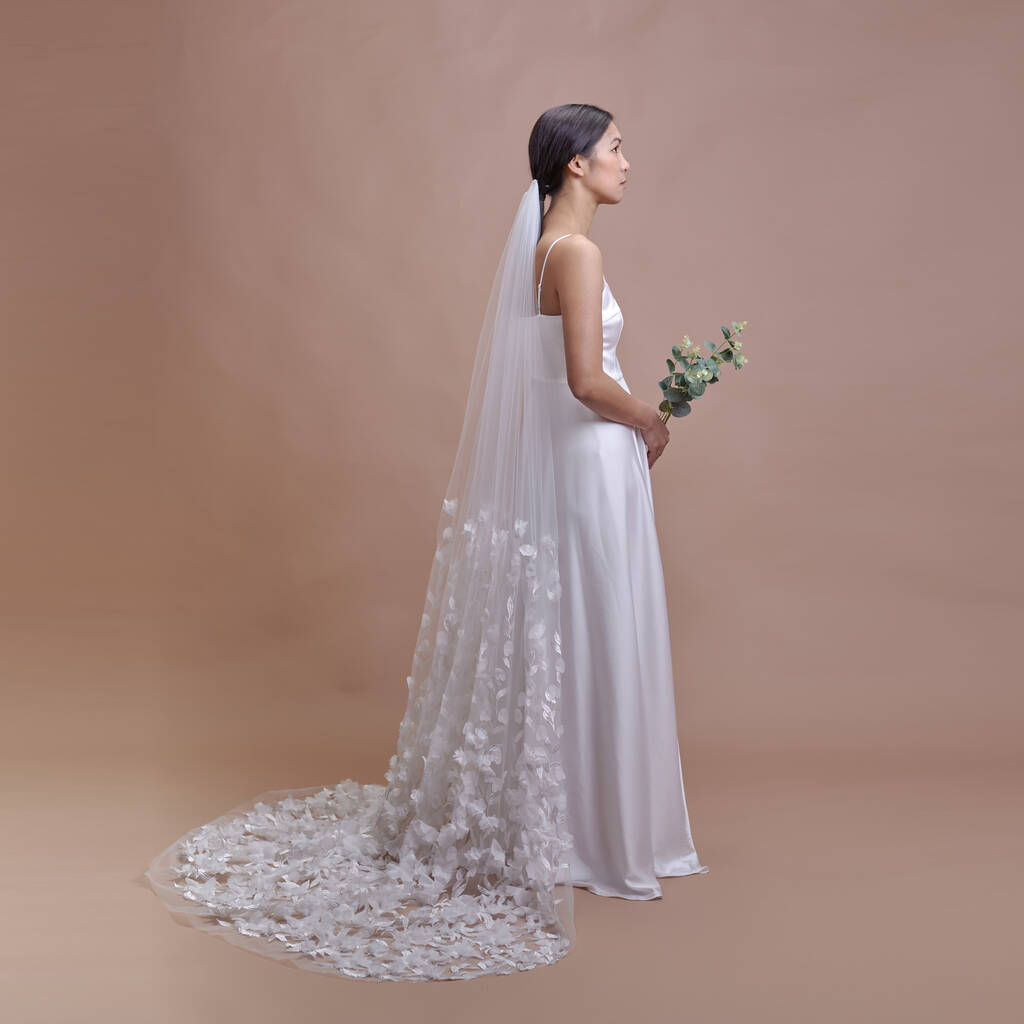 'Azalea Pure' 3D Flower Embroidered Wedding Veil, 1 of 8