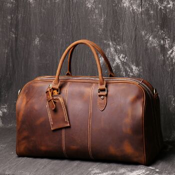 Genuine Leather Worn Look Weekend Bag, 4 of 12