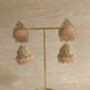 Peach Gold Kundan Jhumki Indian Earrings, thumbnail 4 of 6