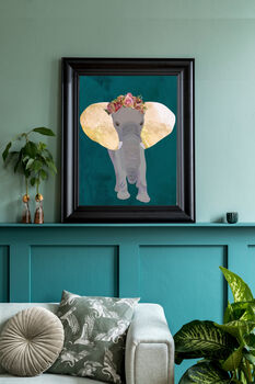 Custom Personalised Elephant With Flowers Art Print, 3 of 6