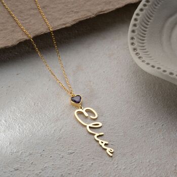 Vertical Name Necklace With Heart Birthstone, 5 of 9