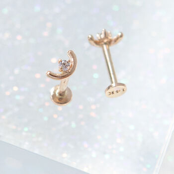 14 Carat Gold Horizon Tragus, Solid Gold Labret Earring, 5 of 6