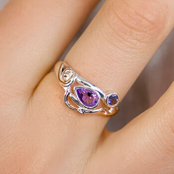 Molten Sterling Silver Amethyst And Iolite Ring, 2 of 7