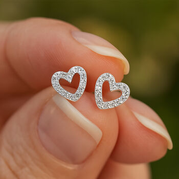 Sterling Silver Twinkling Open Heart Stud Earrings, 2 of 4