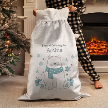 Personalised Polar Bear Christmas Sack For Kids, 3 of 4