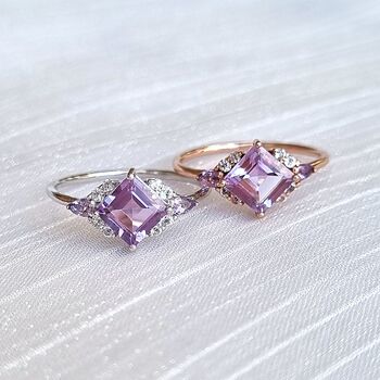 Square Amethyst Ring In Silver And Rose Gold Vermeil, 2 of 12
