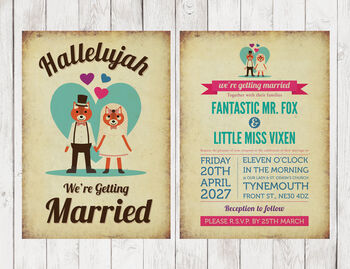 Personalised Fox Retro Vintage Themed Wedding Invitation, 2 of 5