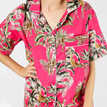 Giraffe And Leopard Print 100% Cotton Ladies Pyjama Short Set In Pink, 7 of 10