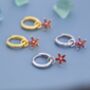 Sterling Silver Garnet Red Flower Cz Huggie Hoop, thumbnail 5 of 12