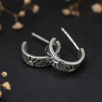 Sterling Silver Sunbeam Half Hoop Stud Earrings, 4 of 8