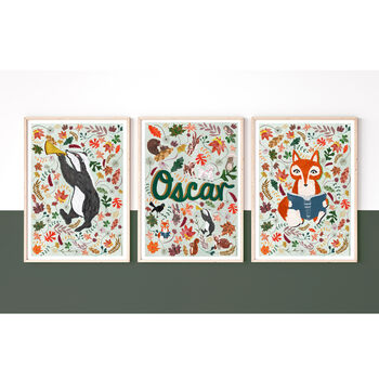 Woodland Animal Name Print Set, 3 of 12