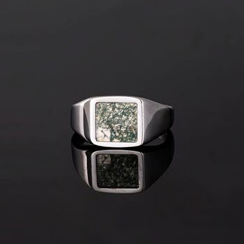 Gold Moss Agate Gemstone Square Signet Ring For Men, 3 of 11