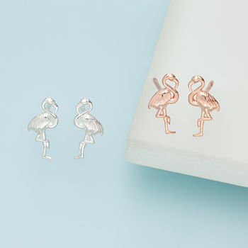 Sterling Silver Flamingo Stud Earrings, 7 of 11