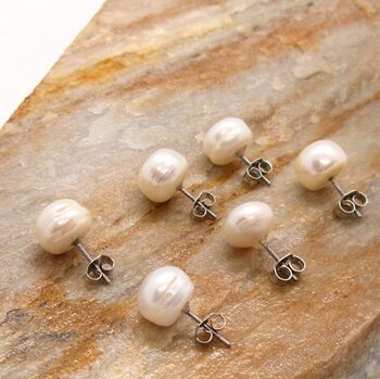 Natural Pearl Stud Earring Sterling Silver, 2 of 5
