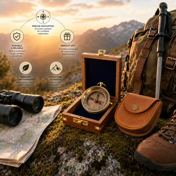 Vintage Style Brass Navigation Open Face Compass, 10 of 12
