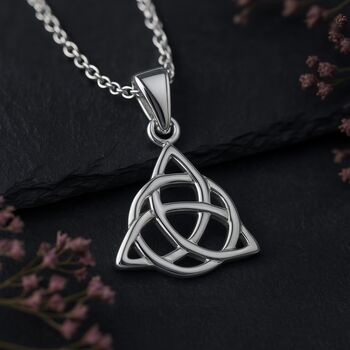 Mens Personalised Sterling Silver Celtic Triquetra Necklace, 2 of 9