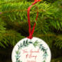 Mummy Daddy And Bump Personalised Christmas Decoration Mistletoe Bauble, thumbnail 2 of 4