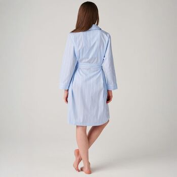 Women's 'Breezy Blue' Cotton Satin Stripe Mid Length Robe, 4 of 5